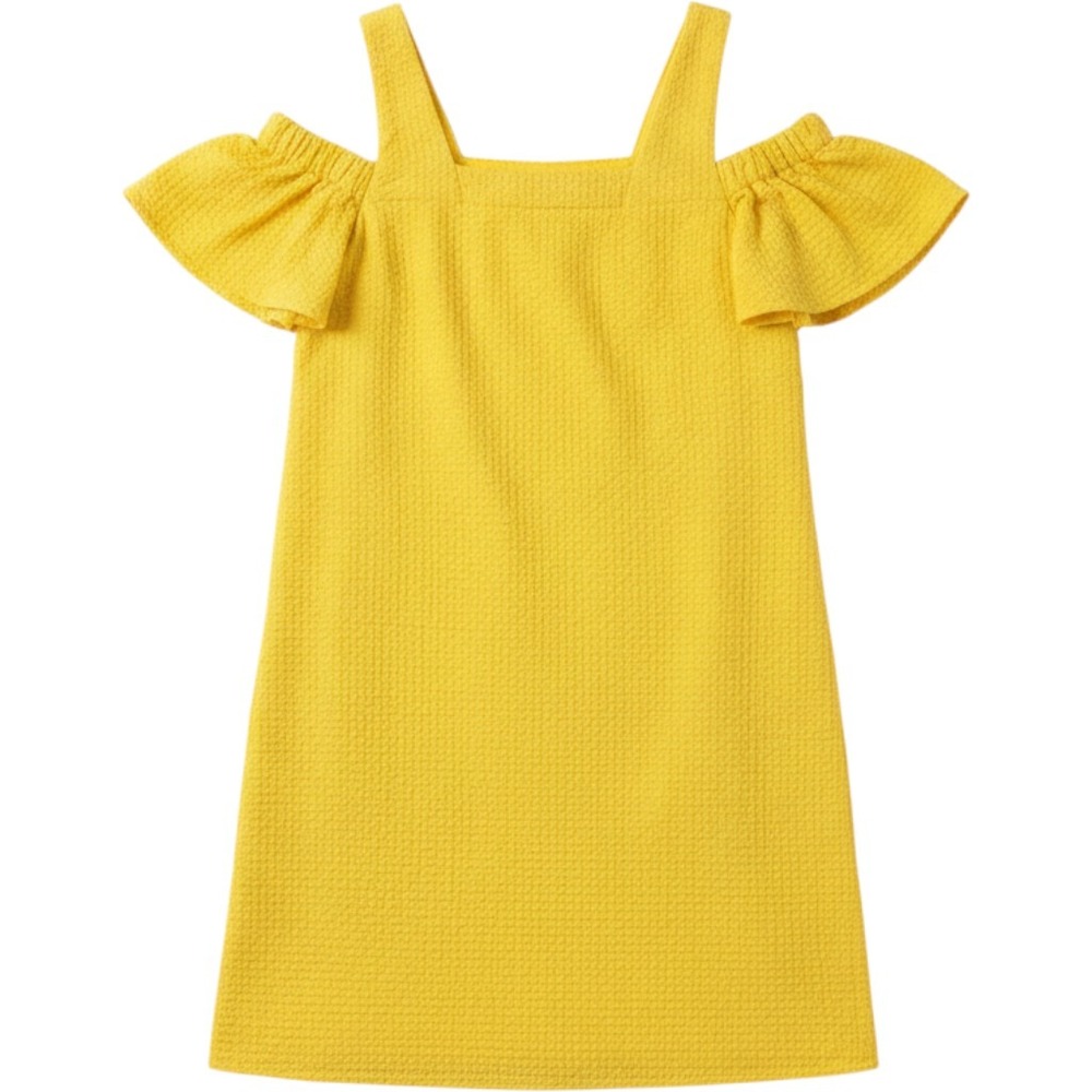 J.Crew Cold Shoulder Dress Womens XXS Yellow Ruffle Textured Shift Mini Summer